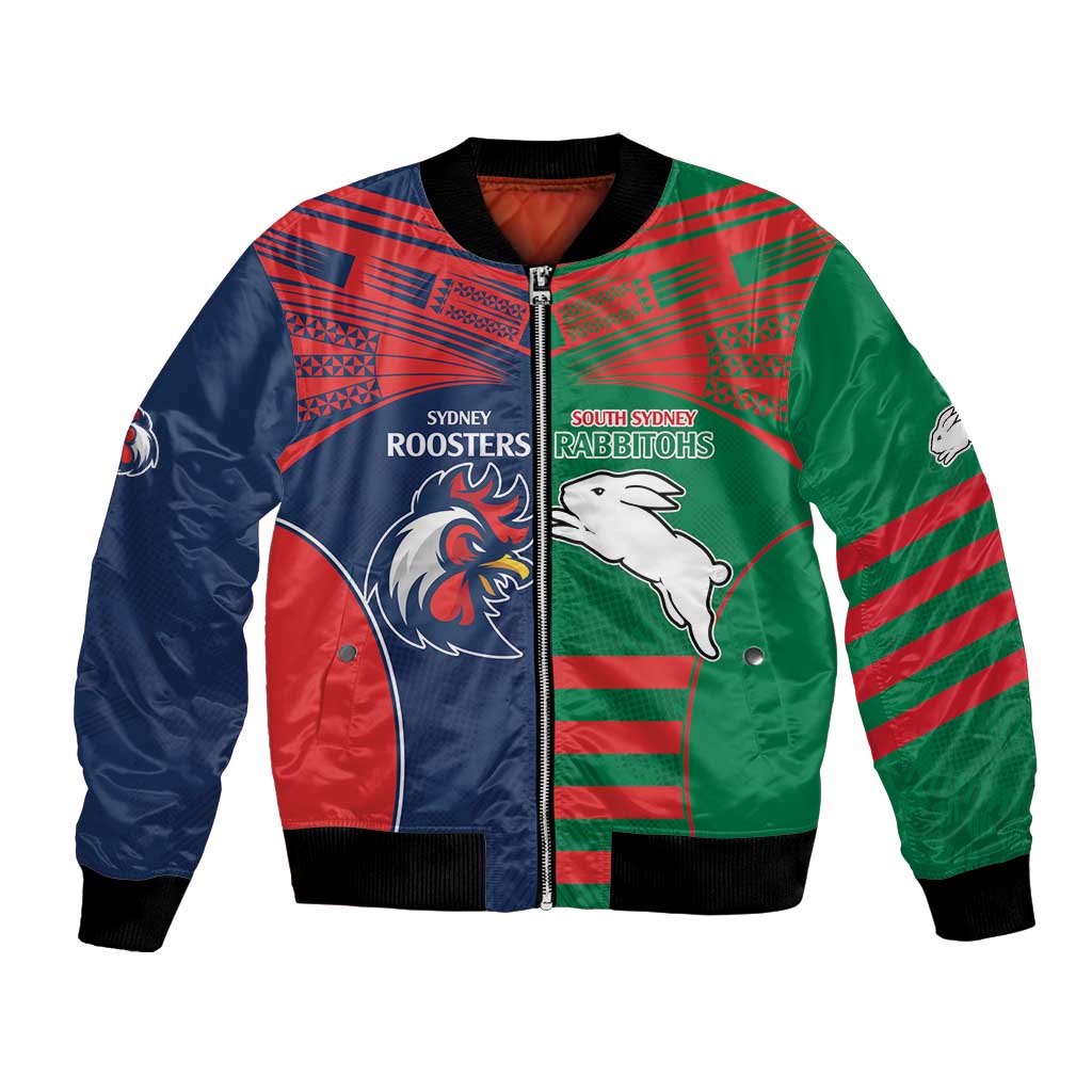 Custom Roosters-Rabbitohs Bomber Jacket NRL Tribal Half Style