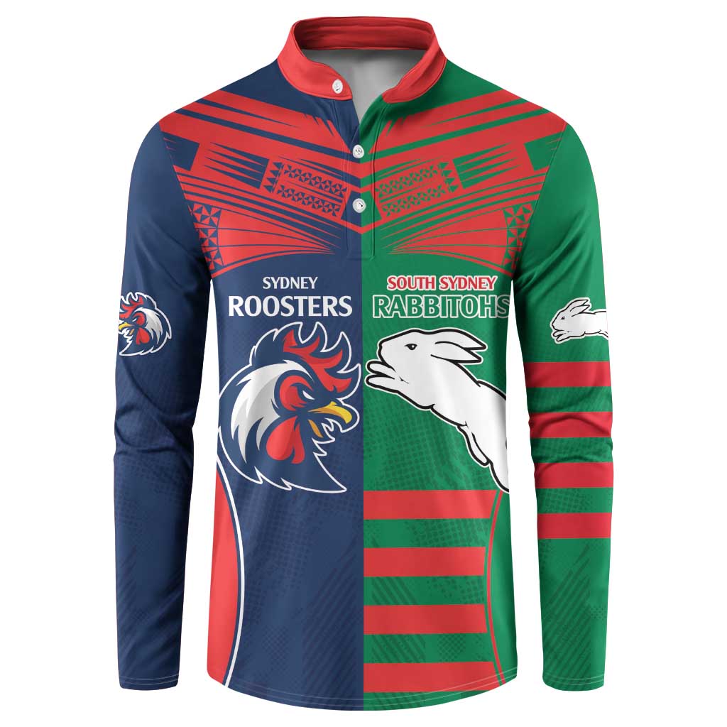 Custom Roosters-Rabbitohs Button Sweatshirt NRL Tribal Half Style