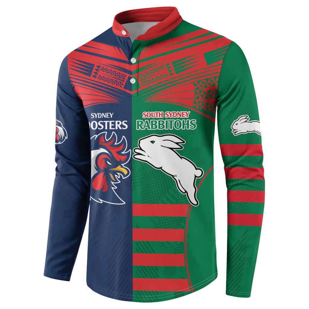 Custom Roosters-Rabbitohs Button Sweatshirt NRL Tribal Half Style