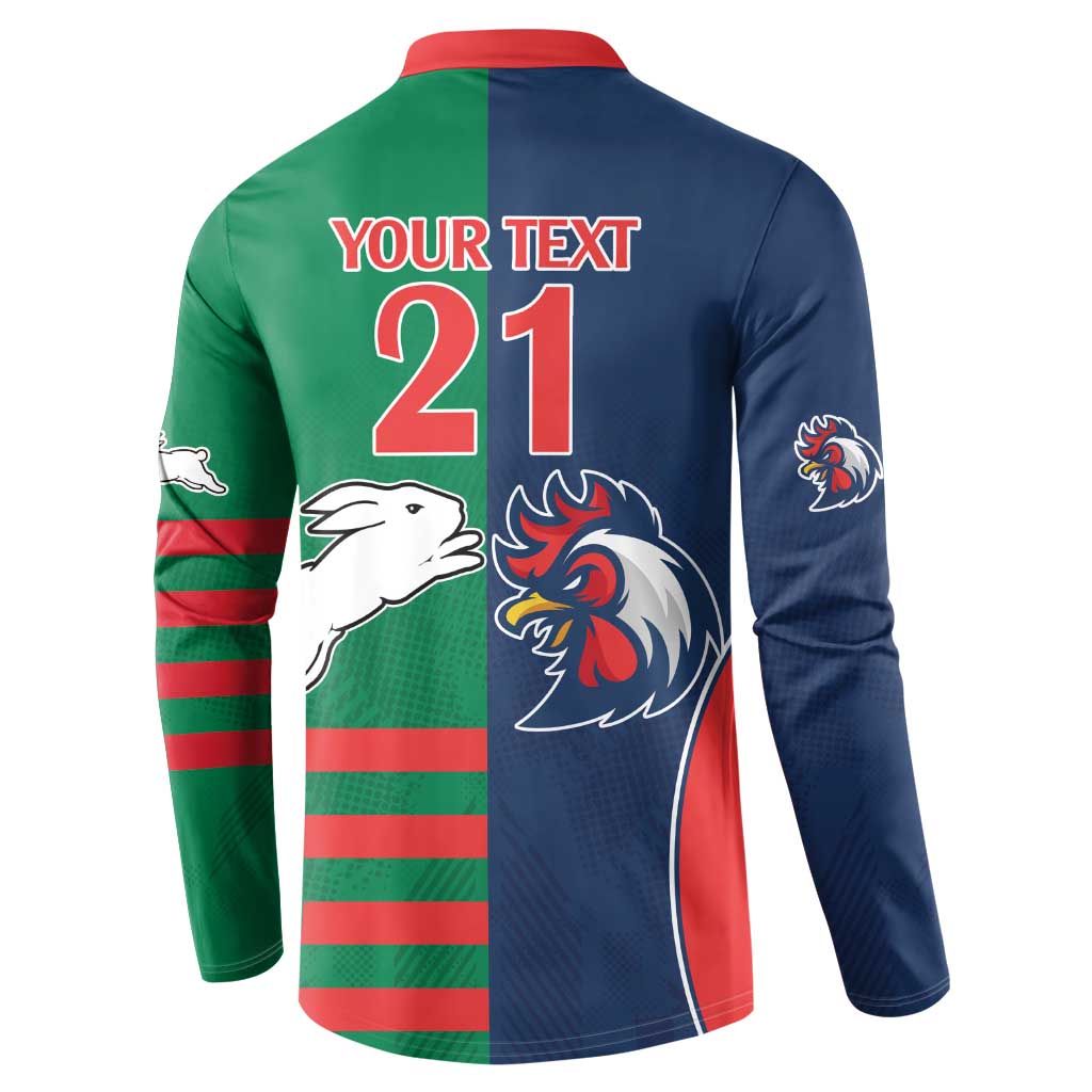 Custom Roosters-Rabbitohs Button Sweatshirt NRL Tribal Half Style