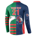Custom Roosters-Rabbitohs Button Sweatshirt NRL Tribal Half Style
