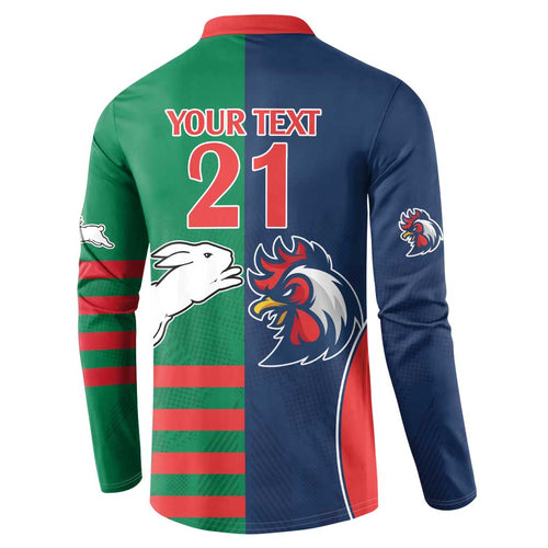 Custom Roosters-Rabbitohs Button Sweatshirt NRL Tribal Half Style