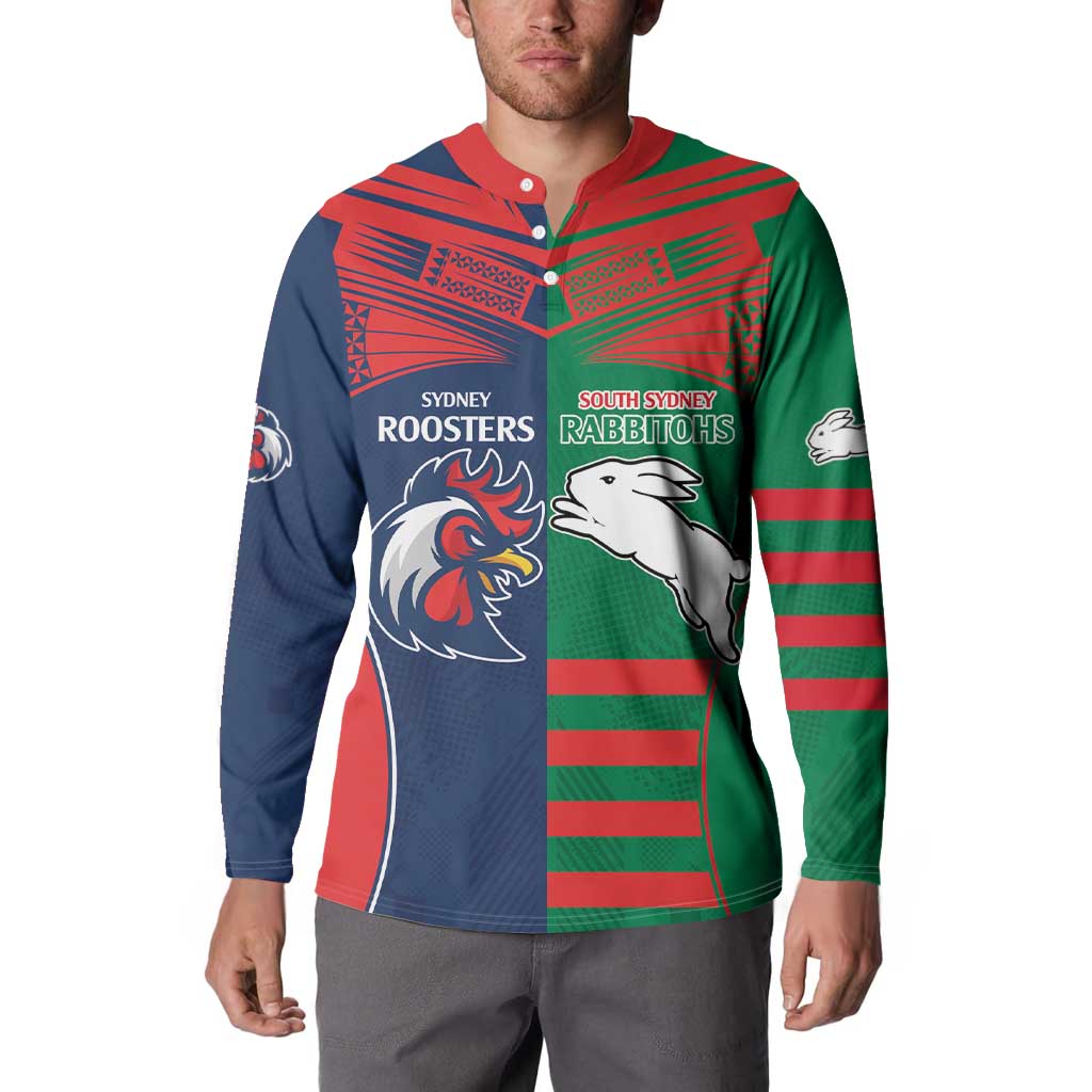 Custom Roosters-Rabbitohs Button Sweatshirt NRL Tribal Half Style