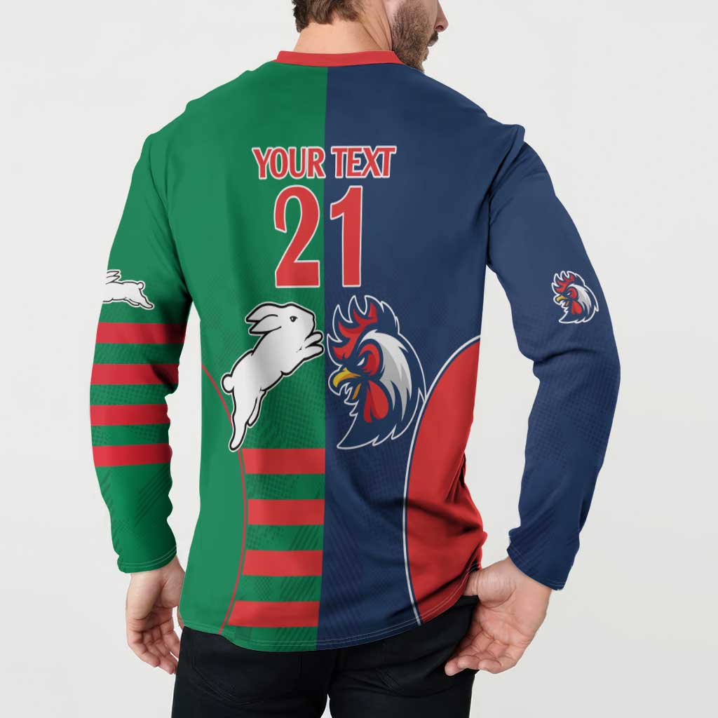 Custom Roosters-Rabbitohs Button Sweatshirt NRL Tribal Half Style