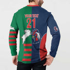 Custom Roosters-Rabbitohs Button Sweatshirt NRL Tribal Half Style