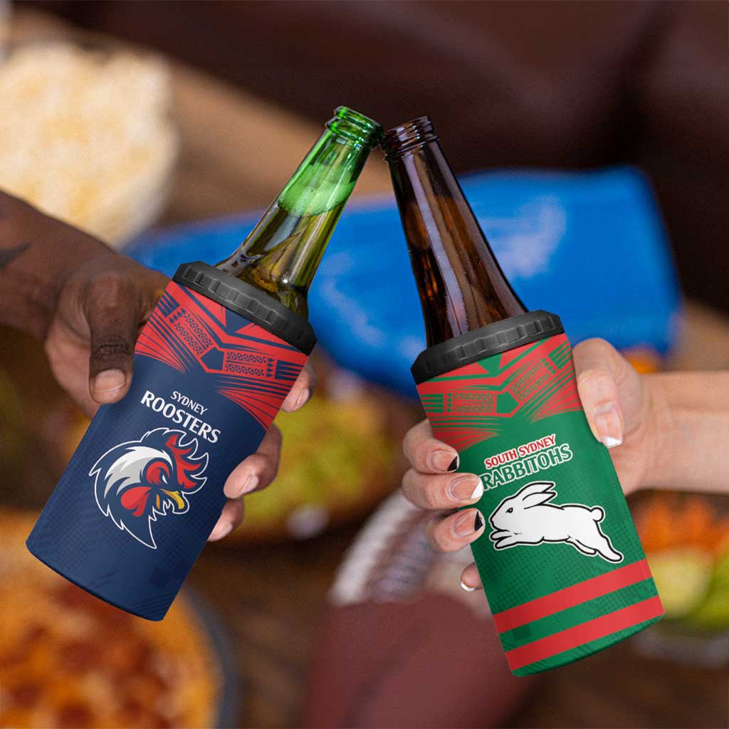 Custom Roosters-Rabbitohs 4 in 1 Can Cooler Tumbler NRL Tribal Half Style