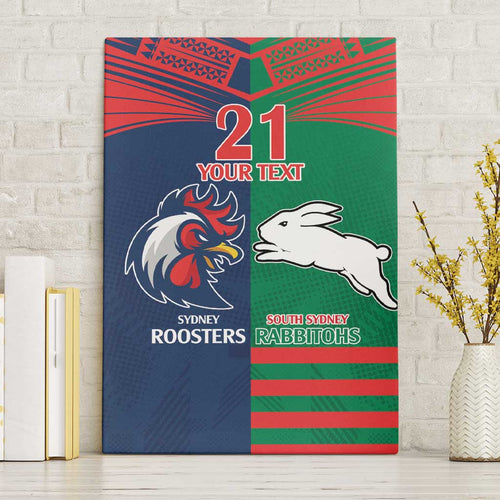 Custom Roosters-Rabbitohs Canvas Wall Art NRL Tribal Half Style