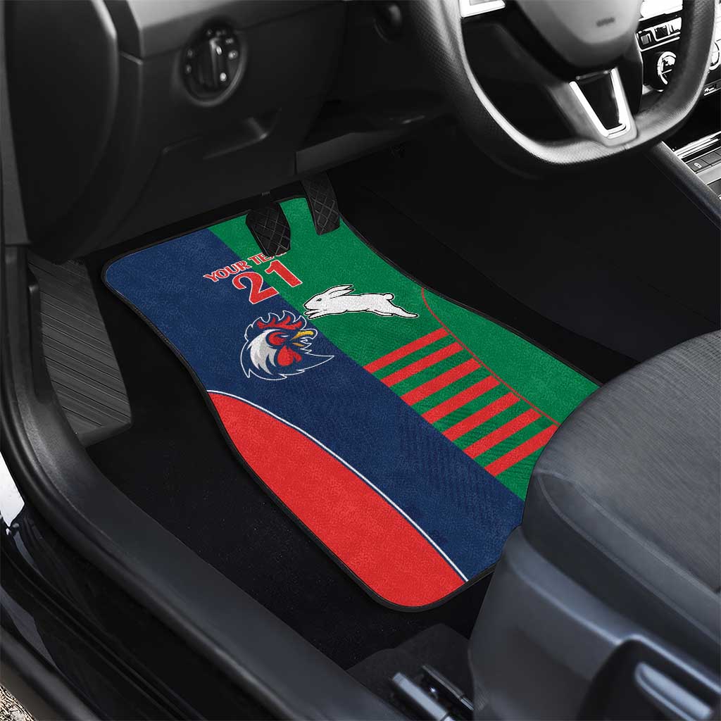 Custom Roosters-Rabbitohs Car Mats NRL Tribal Half Style