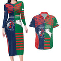 Custom Roosters-Rabbitohs Couples Matching Long Sleeve Bodycon Dress and Hawaiian Shirt NRL Tribal Half Style