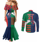 Custom Roosters-Rabbitohs Couples Matching Mermaid Dress and Long Sleeve Button Shirt NRL Tribal Half Style