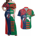 Custom Roosters-Rabbitohs Couples Matching Off Shoulder Maxi Dress and Hawaiian Shirt NRL Tribal Half Style
