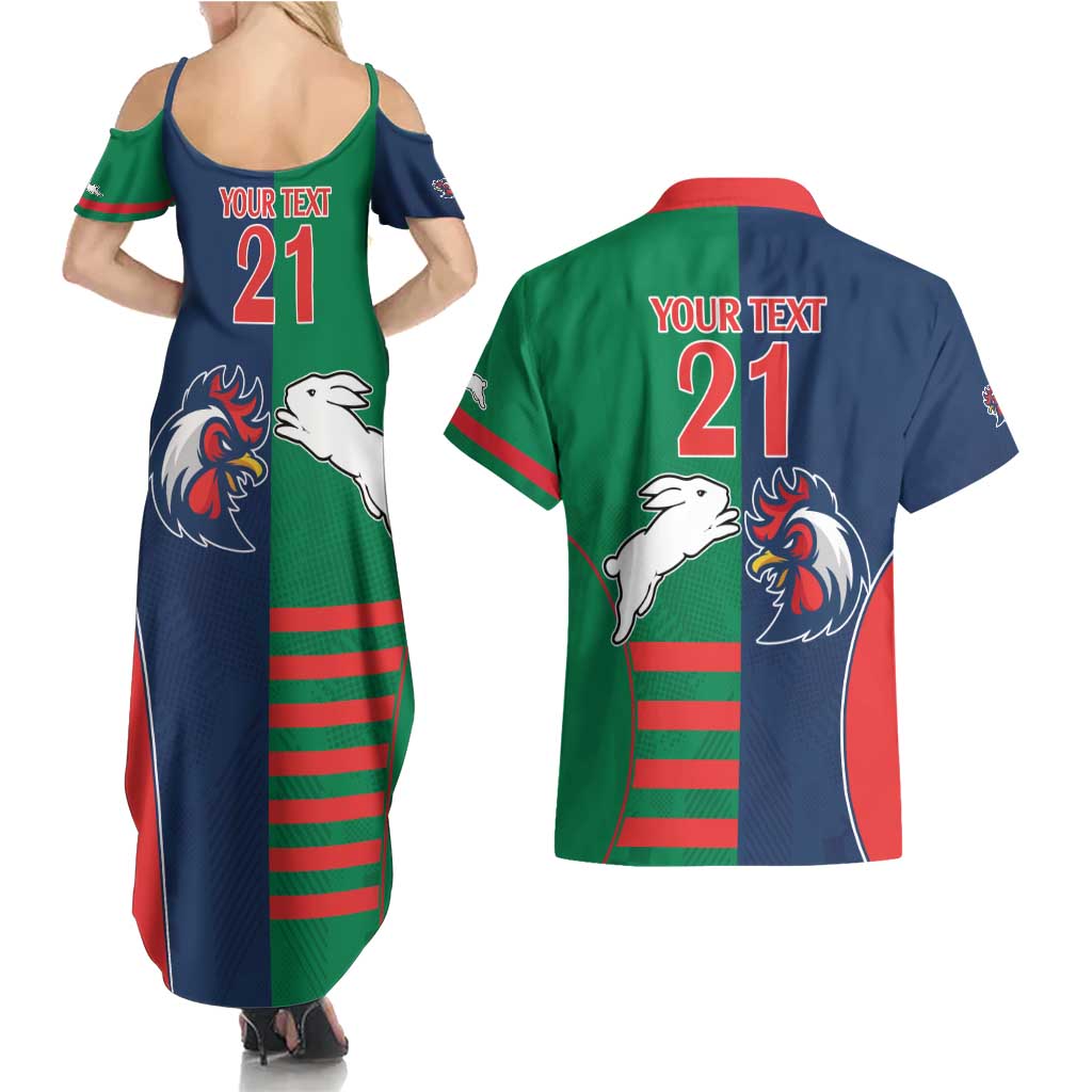 Custom Roosters-Rabbitohs Couples Matching Summer Maxi Dress and Hawaiian Shirt NRL Tribal Half Style
