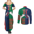 Custom Roosters-Rabbitohs Couples Matching Summer Maxi Dress and Long Sleeve Button Shirt NRL Tribal Half Style