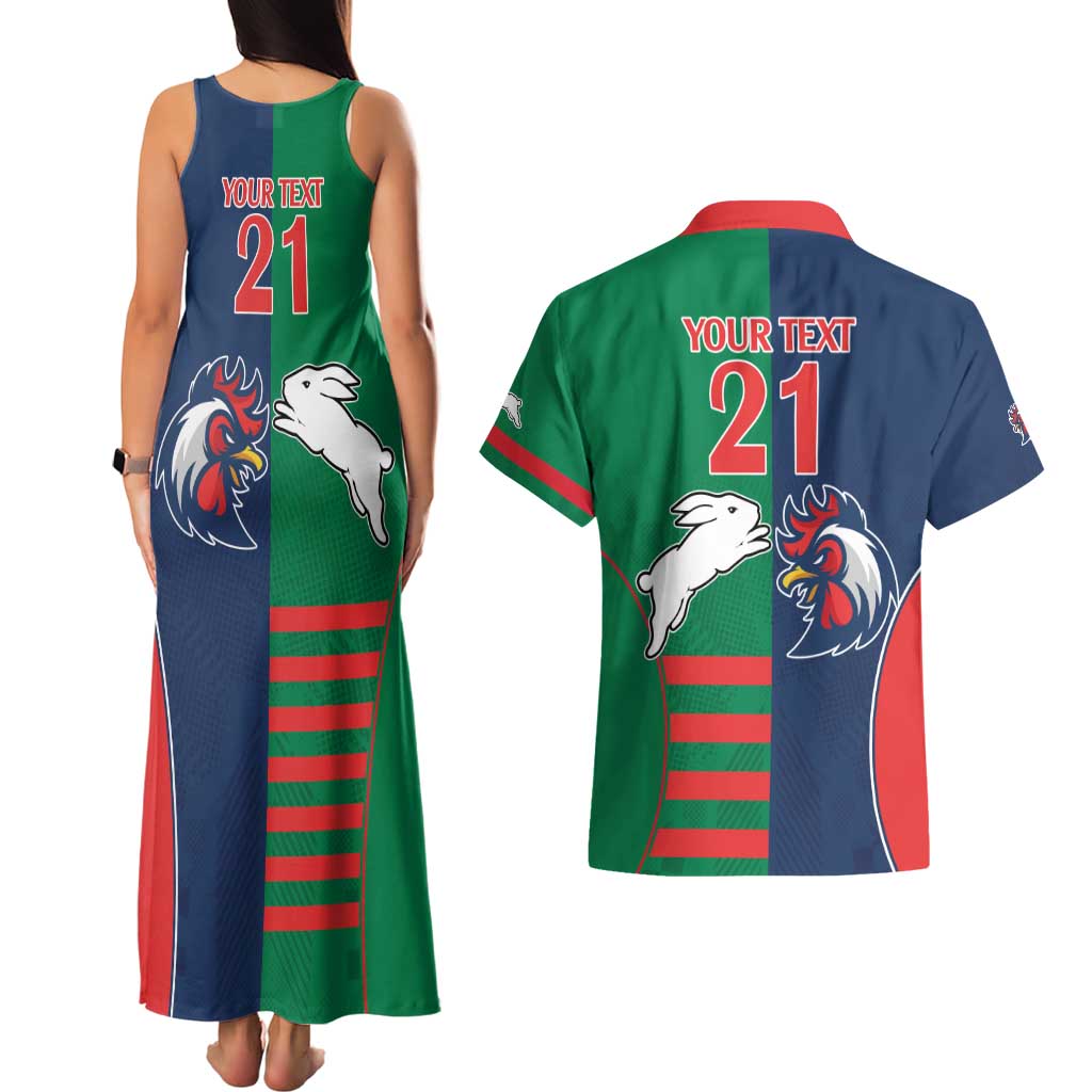 Custom Roosters-Rabbitohs Couples Matching Tank Maxi Dress and Hawaiian Shirt NRL Tribal Half Style