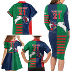 Custom Roosters-Rabbitohs Family Matching Long Sleeve Bodycon Dress and Hawaiian Shirt NRL Tribal Half Style