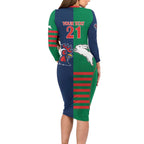 Custom Roosters-Rabbitohs Family Matching Long Sleeve Bodycon Dress and Hawaiian Shirt NRL Tribal Half Style