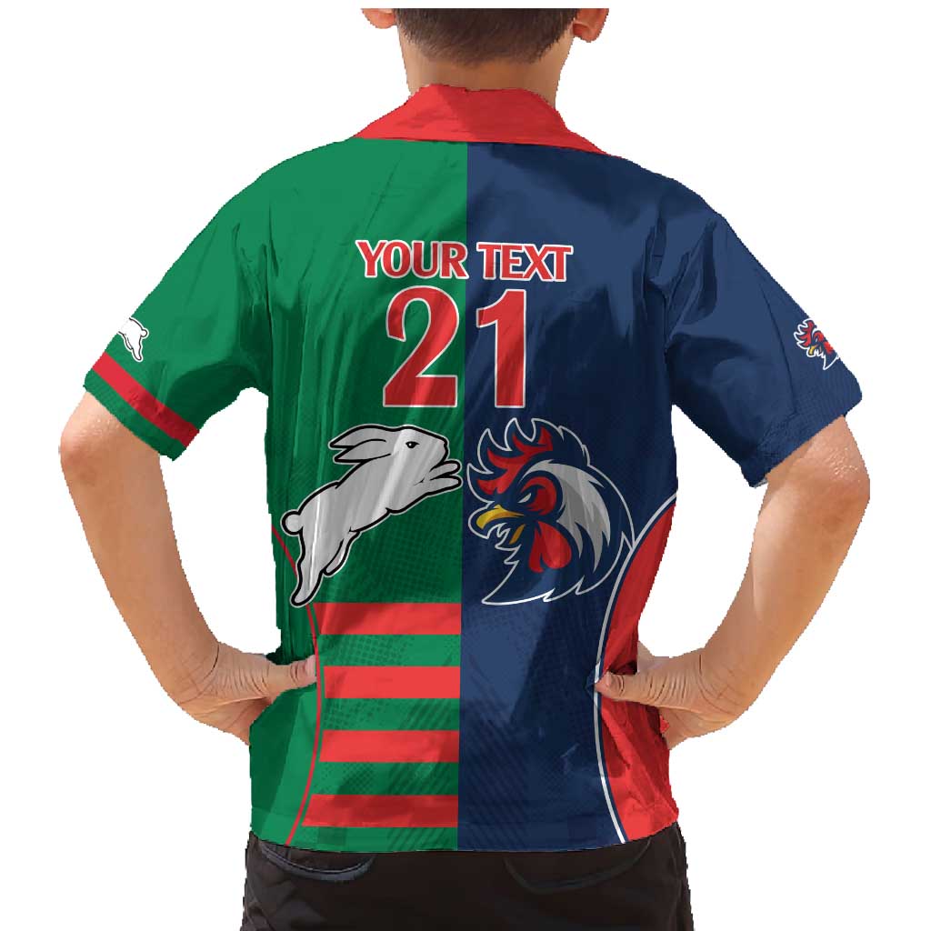 Custom Roosters-Rabbitohs Family Matching Mermaid Dress and Hawaiian Shirt NRL Tribal Half Style