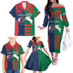Custom Roosters-Rabbitohs Family Matching Off The Shoulder Long Sleeve Dress and Hawaiian Shirt NRL Tribal Half Style