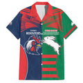 Custom Roosters-Rabbitohs Family Matching Off The Shoulder Long Sleeve Dress and Hawaiian Shirt NRL Tribal Half Style