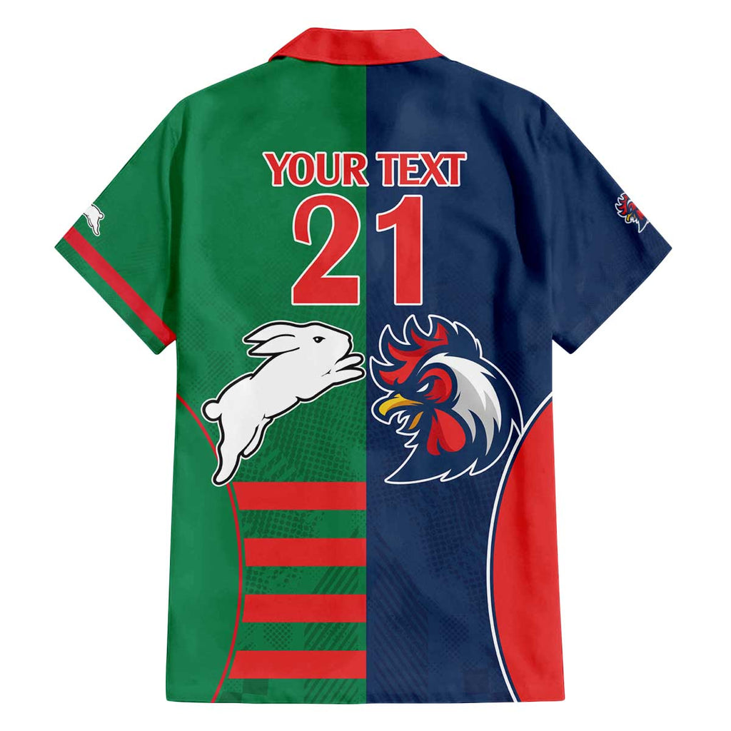 Custom Roosters-Rabbitohs Family Matching Off The Shoulder Long Sleeve Dress and Hawaiian Shirt NRL Tribal Half Style