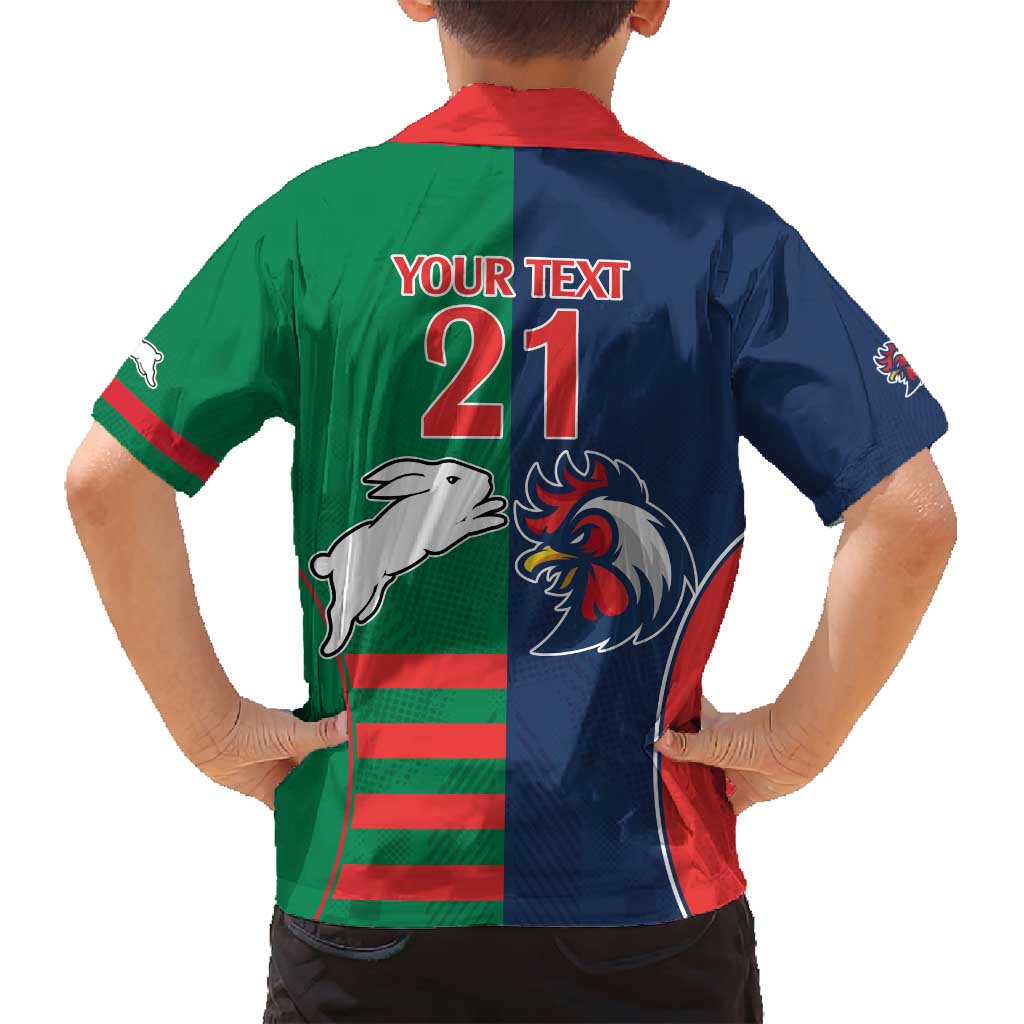 Custom Roosters-Rabbitohs Family Matching Off Shoulder Maxi Dress and Hawaiian Shirt NRL Tribal Half Style