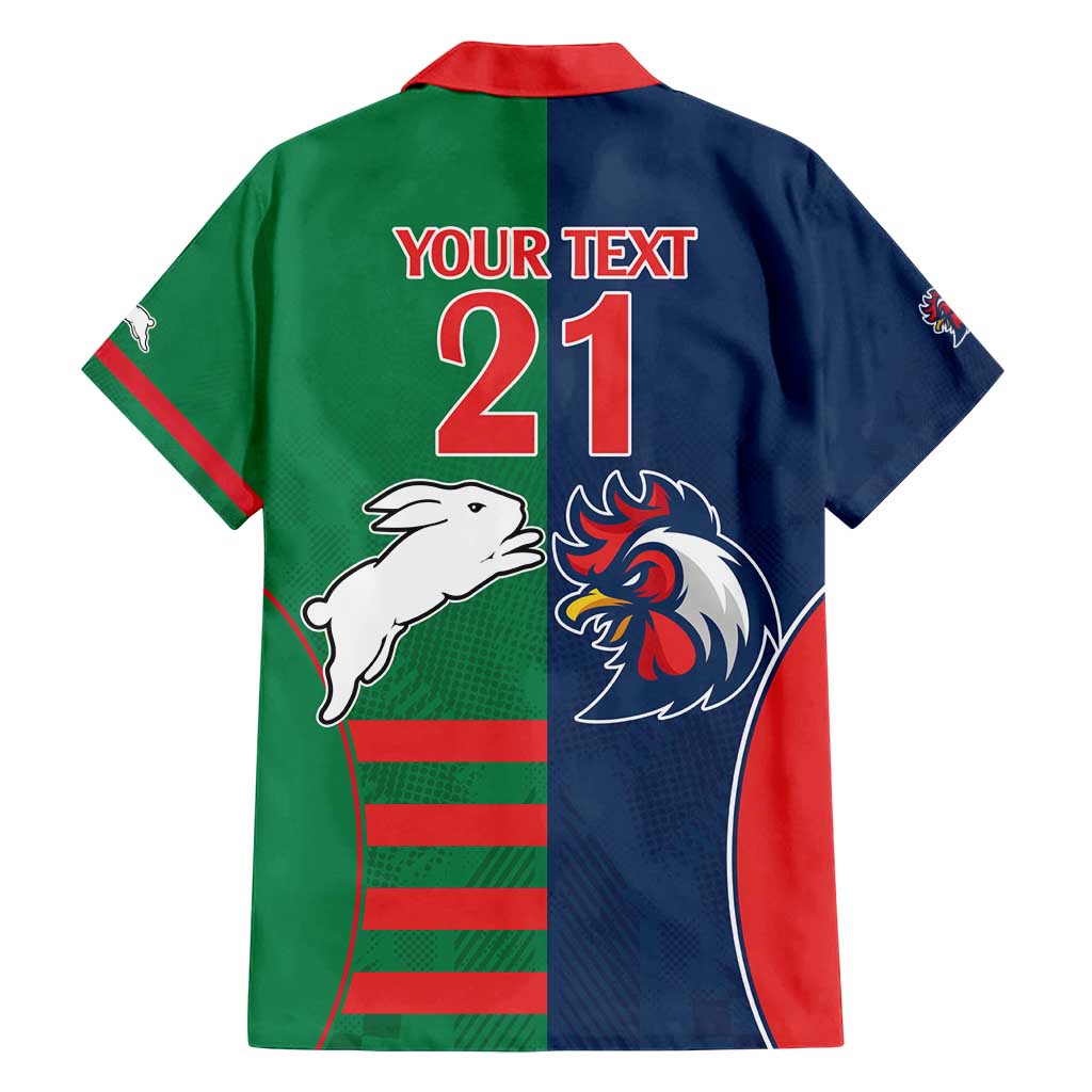 Custom Roosters-Rabbitohs Family Matching Off Shoulder Maxi Dress and Hawaiian Shirt NRL Tribal Half Style