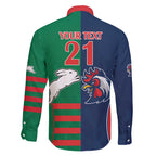 Custom Roosters-Rabbitohs Family Matching Off Shoulder Maxi Dress and Hawaiian Shirt NRL Tribal Half Style