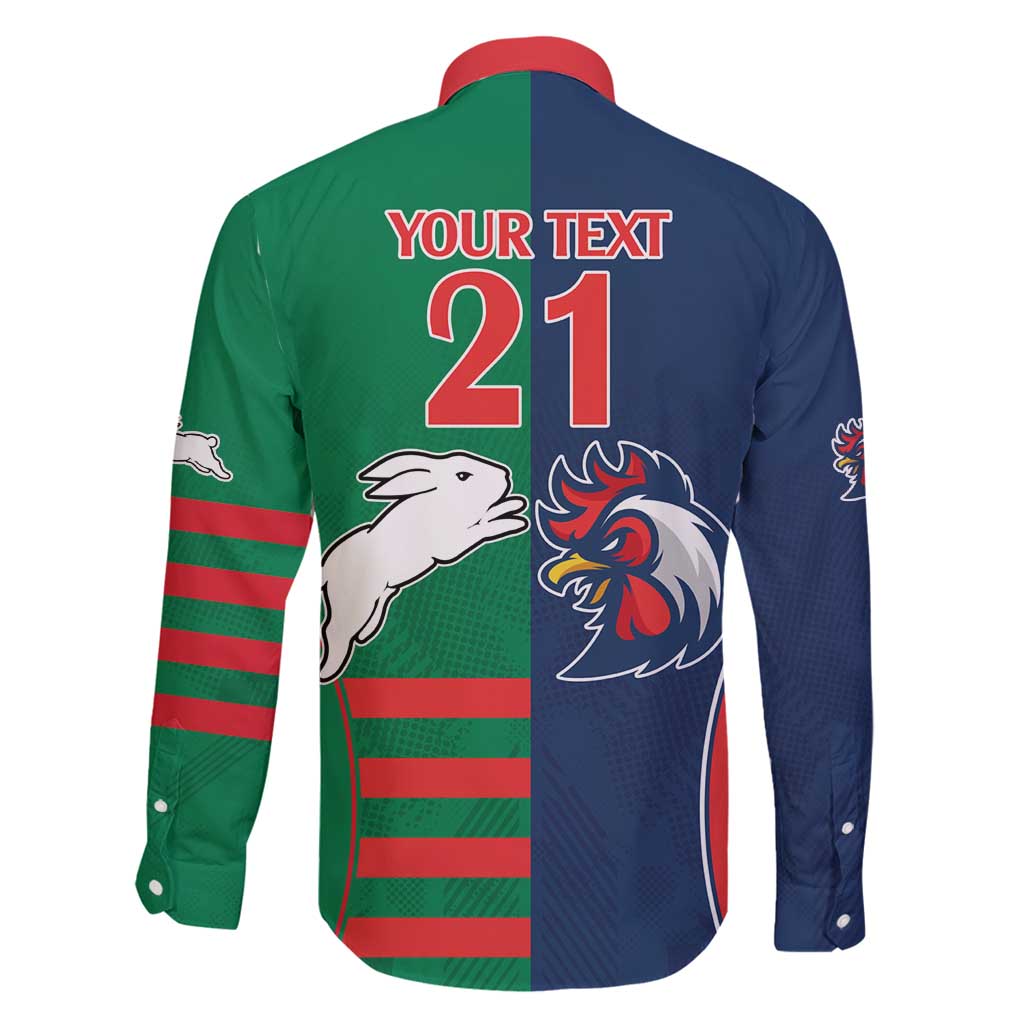 Custom Roosters-Rabbitohs Family Matching Off Shoulder Short Dress and Hawaiian Shirt NRL Tribal Half Style