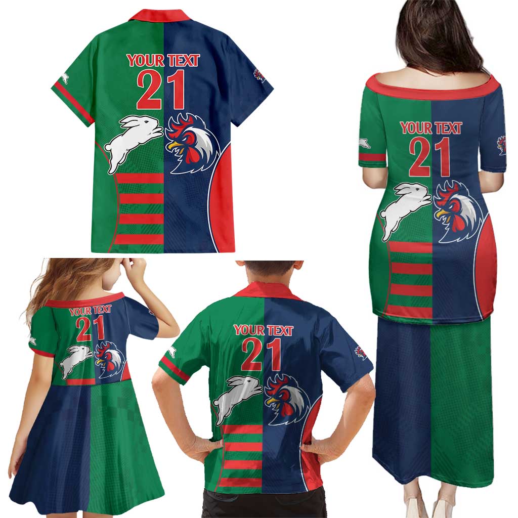 Custom Roosters-Rabbitohs Family Matching Puletasi and Hawaiian Shirt NRL Tribal Half Style