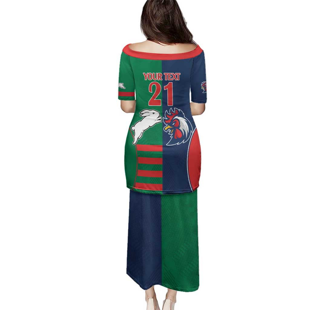 Custom Roosters-Rabbitohs Family Matching Puletasi and Hawaiian Shirt NRL Tribal Half Style