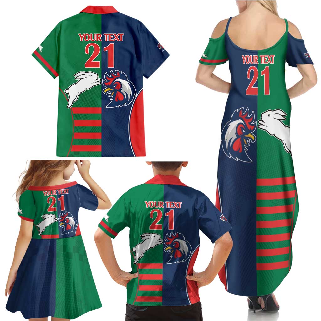 Custom Roosters-Rabbitohs Family Matching Summer Maxi Dress and Hawaiian Shirt NRL Tribal Half Style