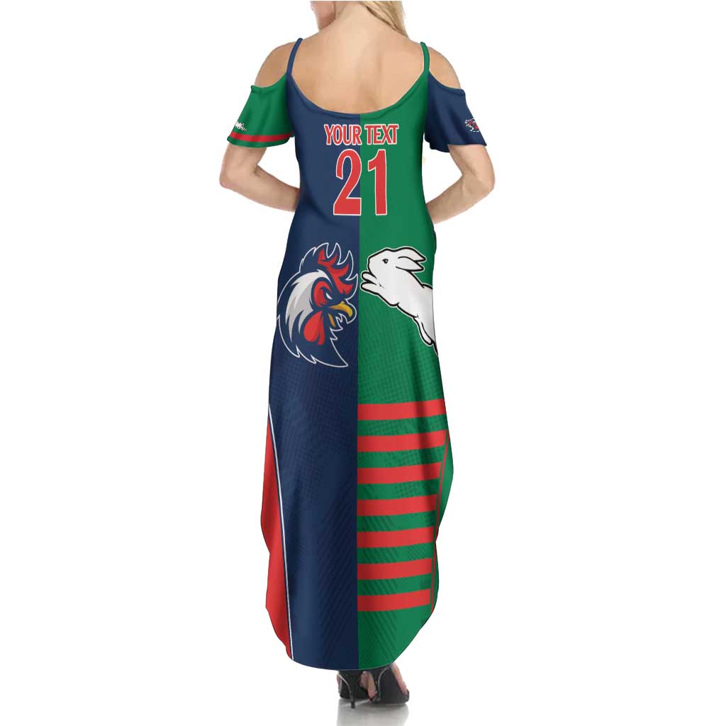 Custom Roosters-Rabbitohs Family Matching Summer Maxi Dress and Hawaiian Shirt NRL Tribal Half Style