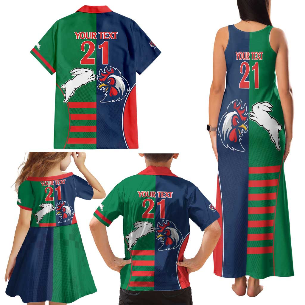 Custom Roosters-Rabbitohs Family Matching Tank Maxi Dress and Hawaiian Shirt NRL Tribal Half Style