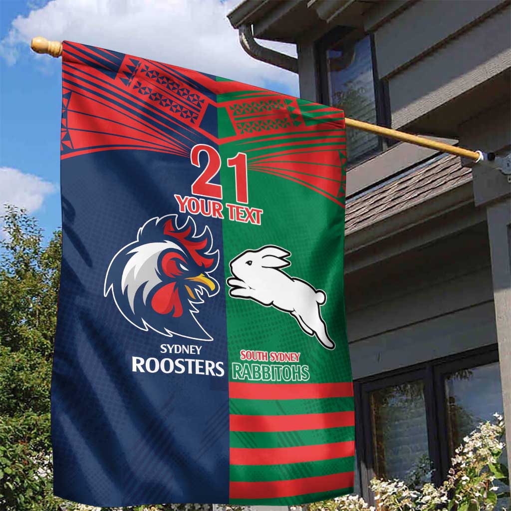 Custom Roosters-Rabbitohs Garden Flag NRL Tribal Half Style
