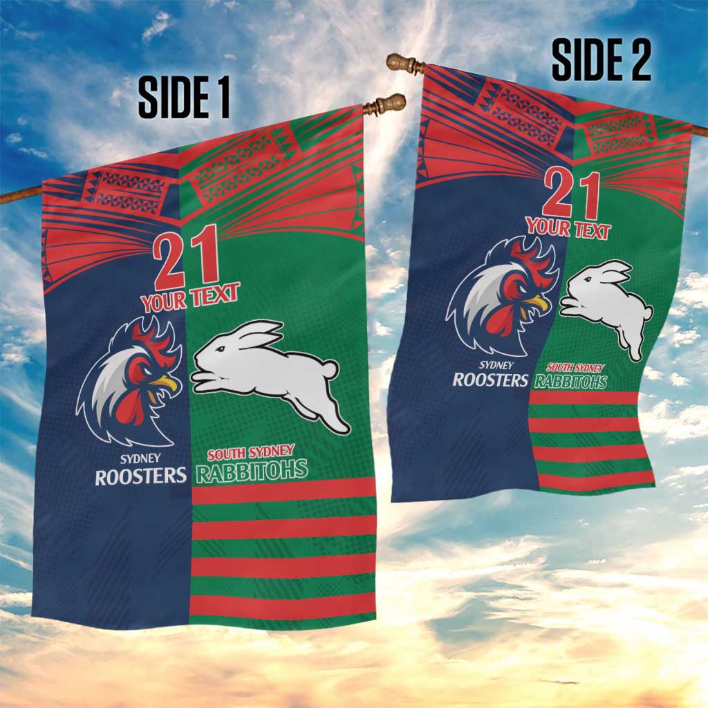 Custom Roosters-Rabbitohs Garden Flag NRL Tribal Half Style
