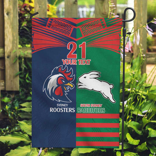 Custom Roosters-Rabbitohs Garden Flag NRL Tribal Half Style