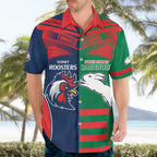 Custom Roosters-Rabbitohs Hawaiian Shirt NRL Tribal Half Style