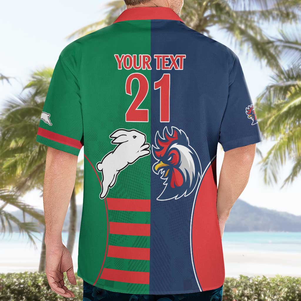 Custom Roosters-Rabbitohs Hawaiian Shirt NRL Tribal Half Style