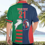 Custom Roosters-Rabbitohs Hawaiian Shirt NRL Tribal Half Style