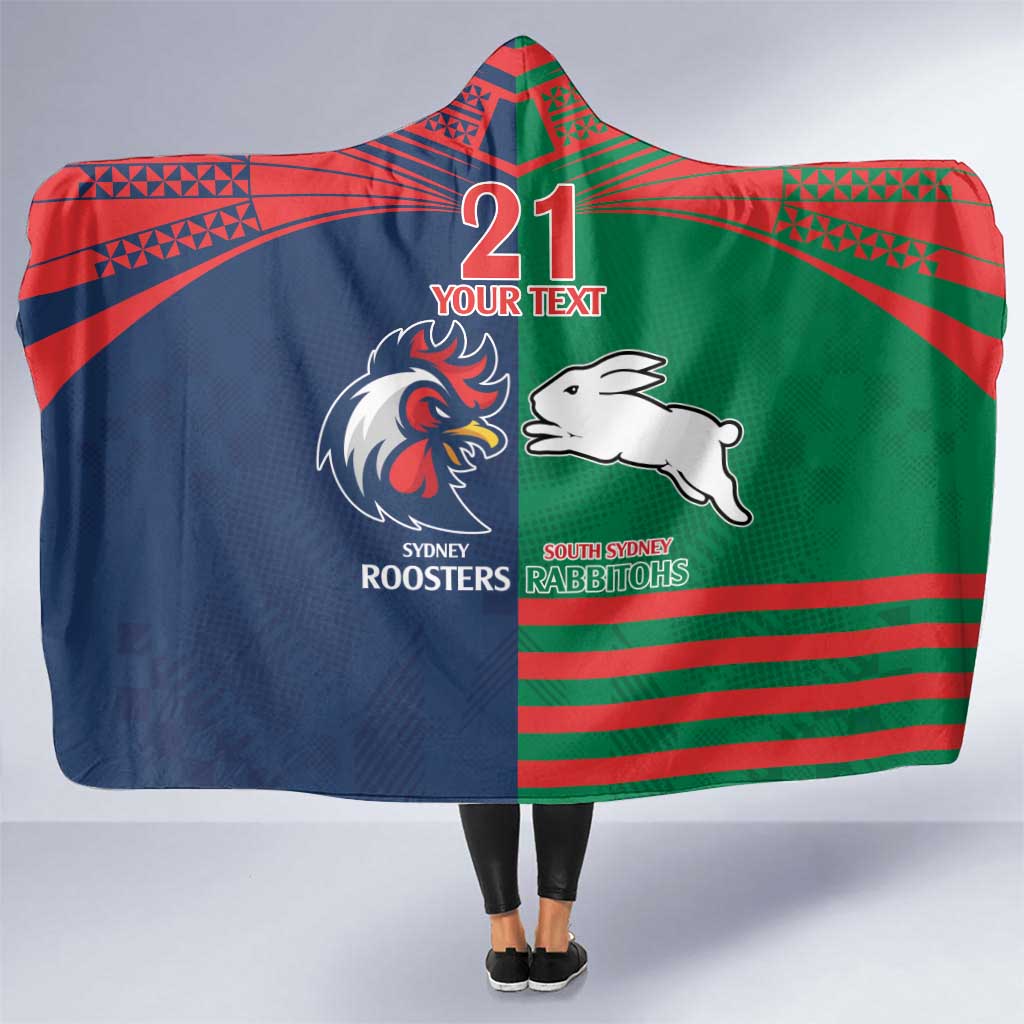 Custom Roosters-Rabbitohs Hooded Blanket NRL Tribal Half Style