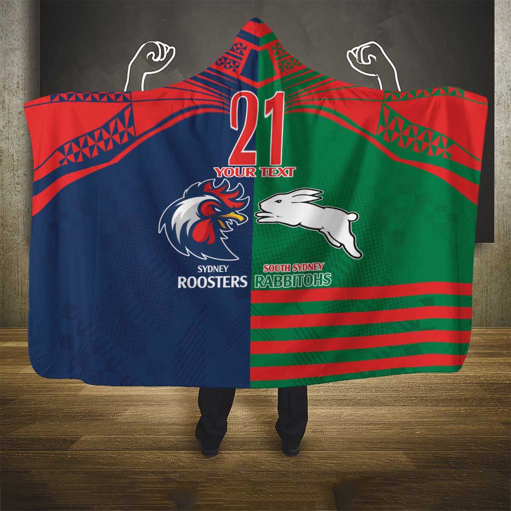 Custom Roosters-Rabbitohs Hooded Blanket NRL Tribal Half Style