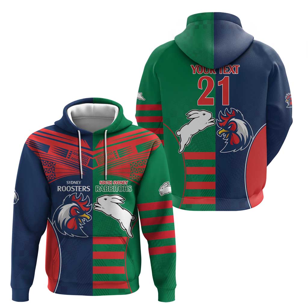 Custom Roosters-Rabbitohs Hoodie NRL Tribal Half Style