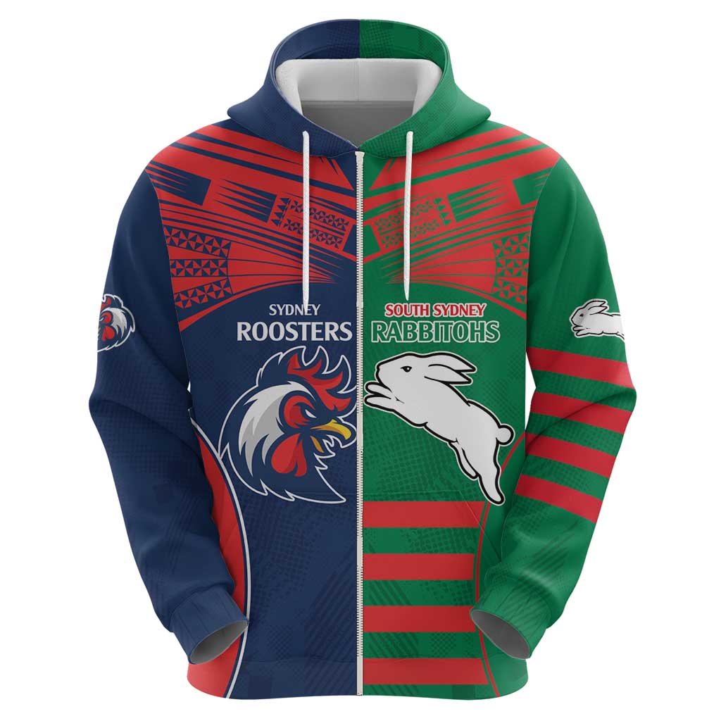 Custom Roosters-Rabbitohs Hoodie NRL Tribal Half Style