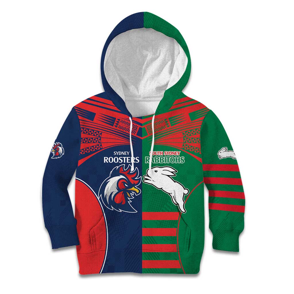 Custom Roosters-Rabbitohs Kid Hoodie NRL Tribal Half Style