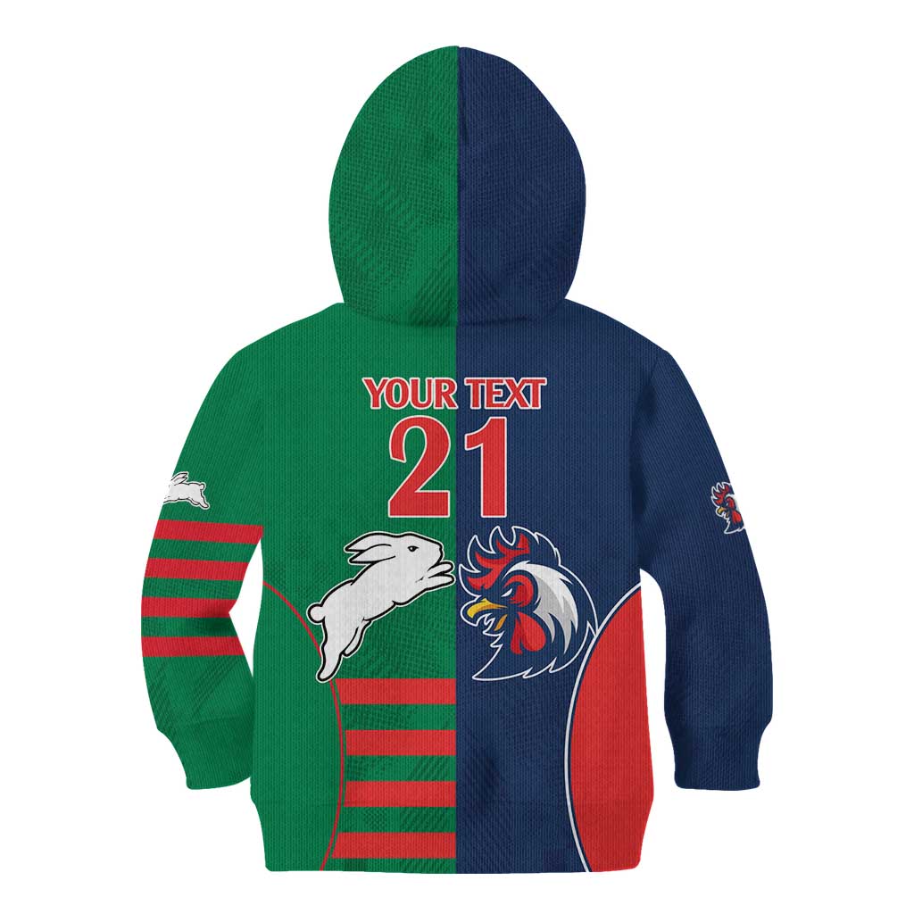 Custom Roosters-Rabbitohs Kid Hoodie NRL Tribal Half Style
