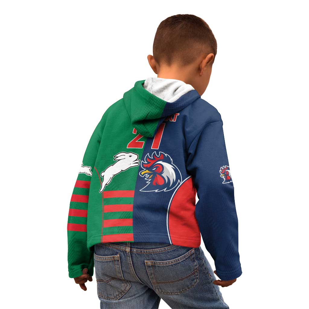 Custom Roosters-Rabbitohs Kid Hoodie NRL Tribal Half Style