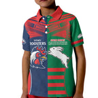 Custom Roosters-Rabbitohs Kid Polo Shirt NRL Tribal Half Style