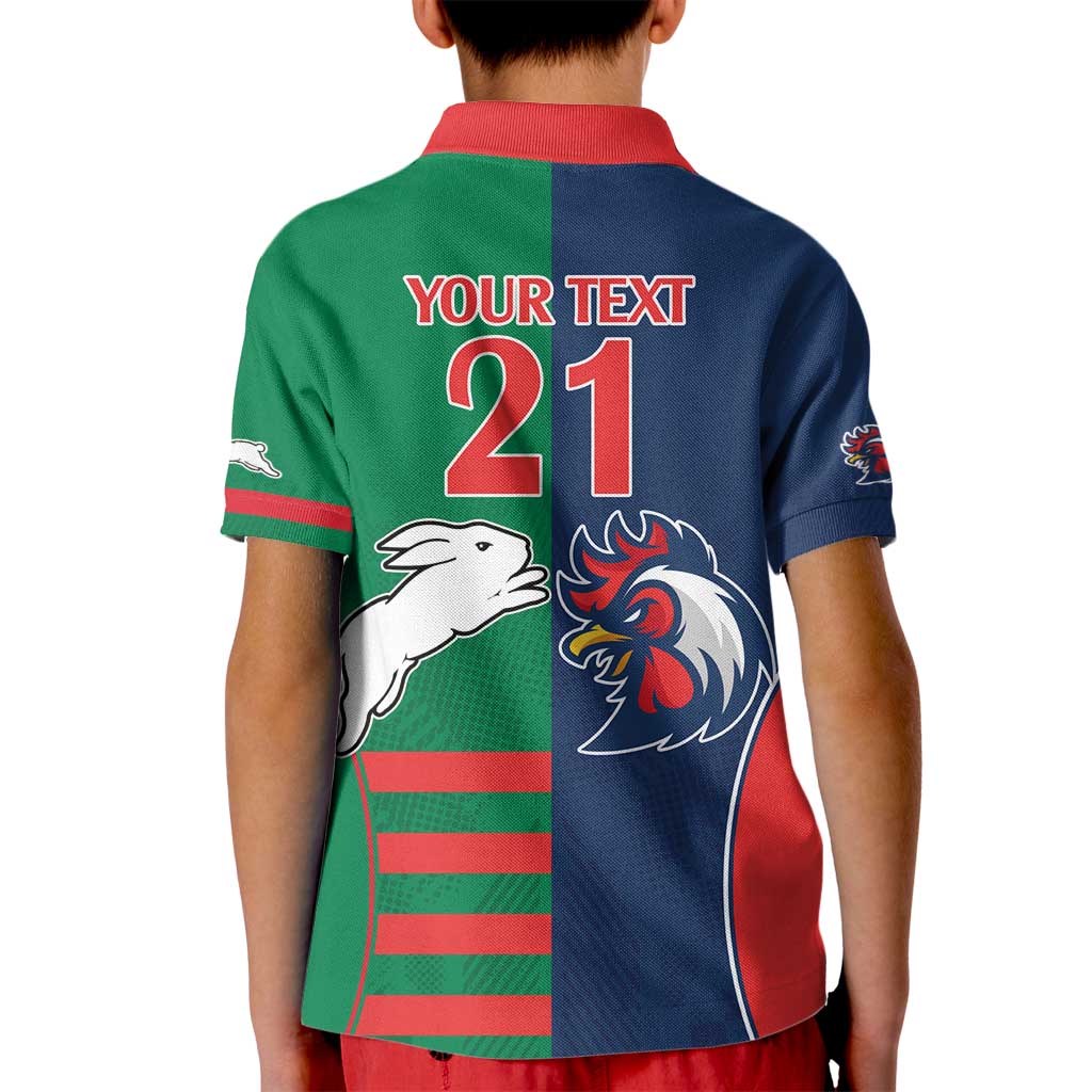 Custom Roosters-Rabbitohs Kid Polo Shirt NRL Tribal Half Style
