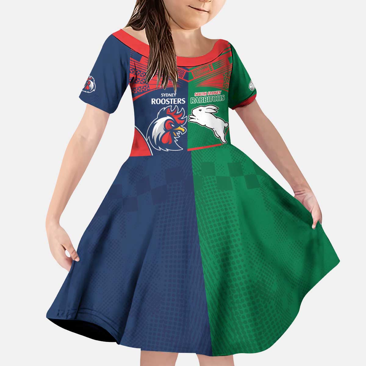 Custom Roosters-Rabbitohs Kid Short Sleeve Dress NRL Tribal Half Style
