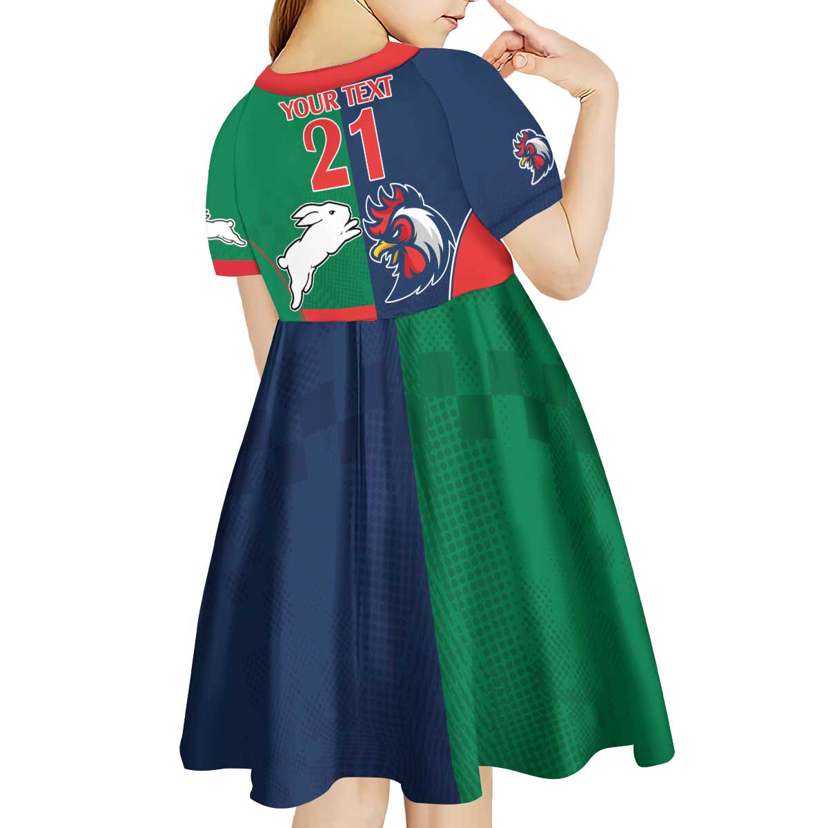 Custom Roosters-Rabbitohs Kid Short Sleeve Dress NRL Tribal Half Style